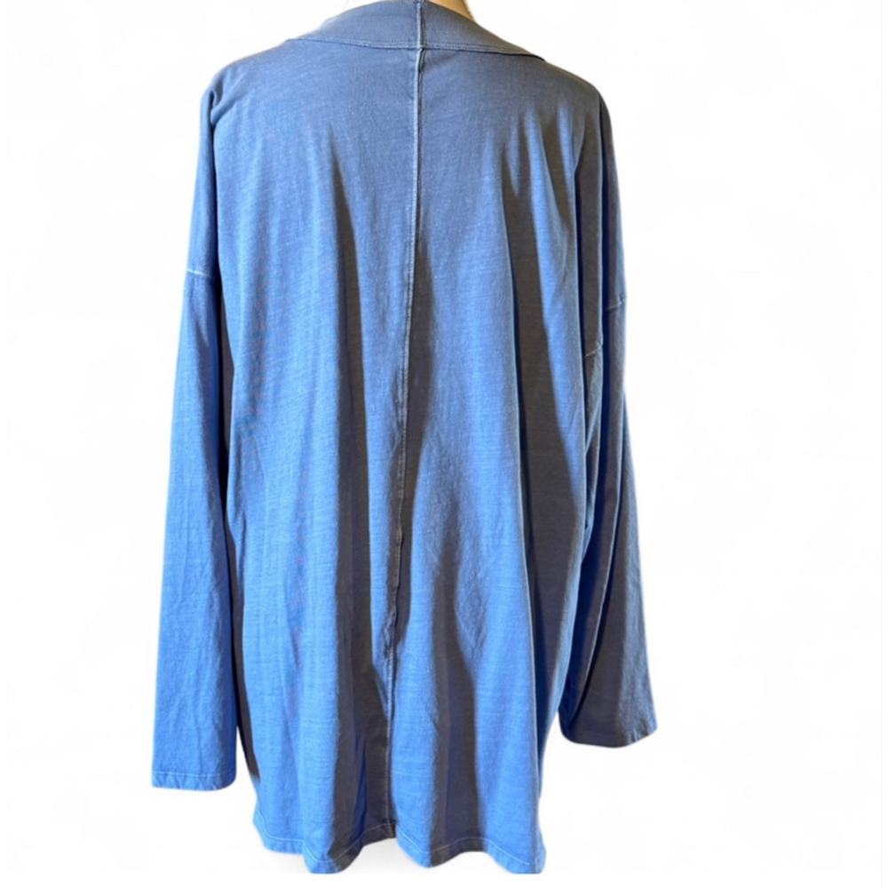 👕 We The Free Free People Long Sleeve Tee Size M All Aboard Blue Oversized Top - Picture 2 of 5